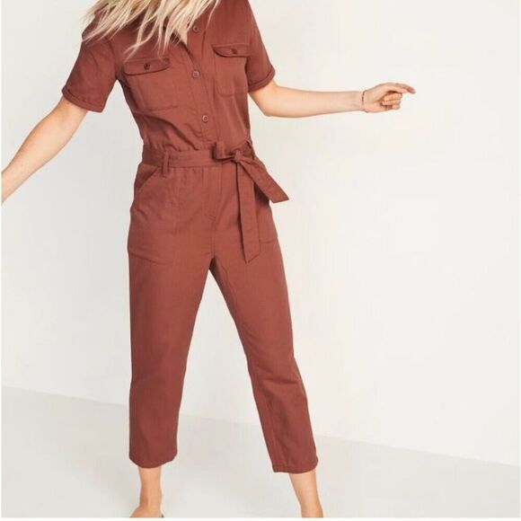 OLD NAVY Women’s  utility jumpsuit collar short sleeve cedarwood Small - Picture 1 of 10